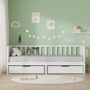 HMD White Children Bed with 2 Under-Bed Storage Drawers on Wheels,90x190cm