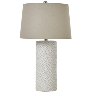 Beaded Ceramic Lamp With Linen Shade For Elegant Interiors