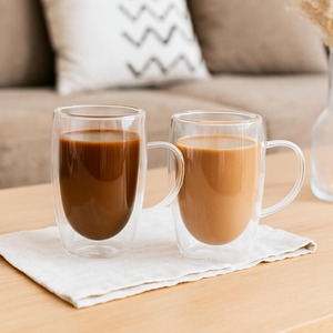 2pc Double Walled Glass Mug Set Cups