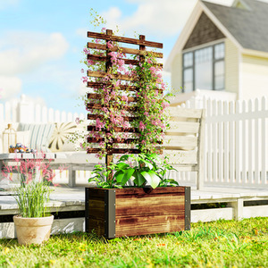 Raised Garden Bed with Trellis, Outdoor Wooden Planter Box