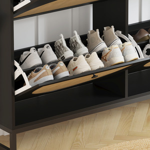 black HMD Shoe Cabinet Organizer Rattan Design with 4 Flip Drawers shot 12076494