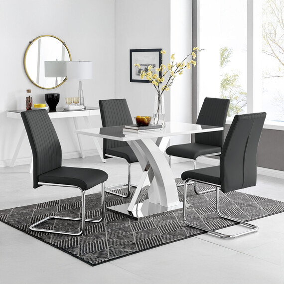 Atlanta White High Gloss Dining Table And 4 Lorenzo Dining Chairs Set