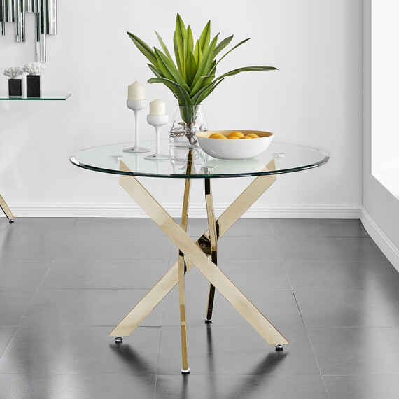 Novara Gold Metal Round Glass Dining Table