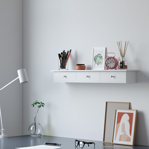 Wall Shelf, Floating Shelf with 3 Drawers,  White