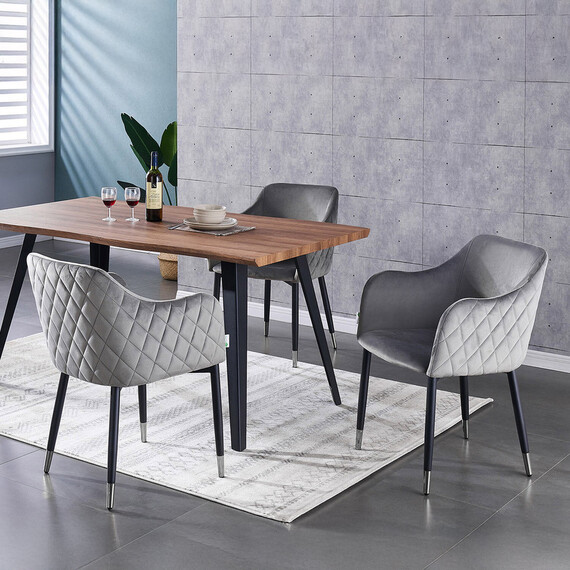 Set of 4 Verona Velvet Dining Chairs Upholstered Silver End Caps Dining Room