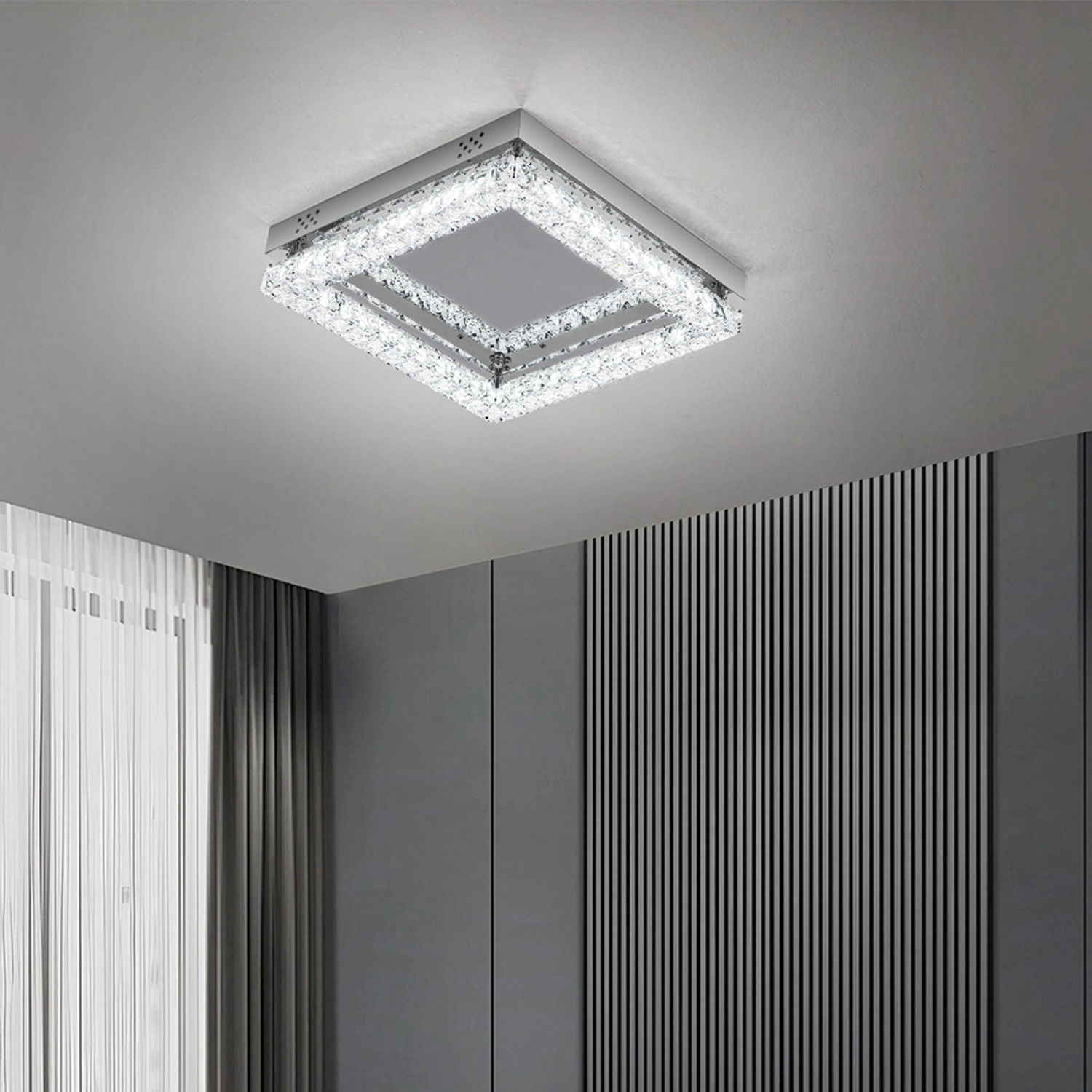 Modern Crystal Square Celling Light - Silver
