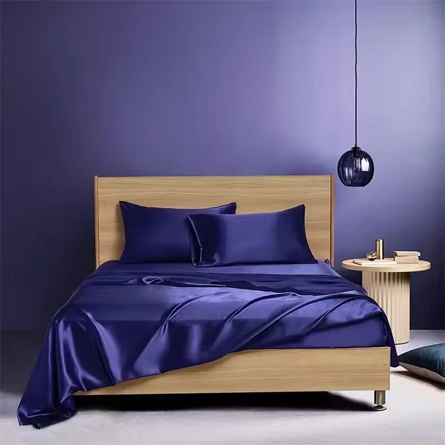 Luxury Satin Bed Sheet Set Queen King - Blue