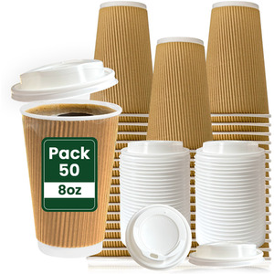 Disposable Paper Coffee Cups with White Lids Takeaway Cups