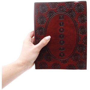 Chakra Mandala Leather Notebook Cover with Strap Eco Friendly Tanned Leather