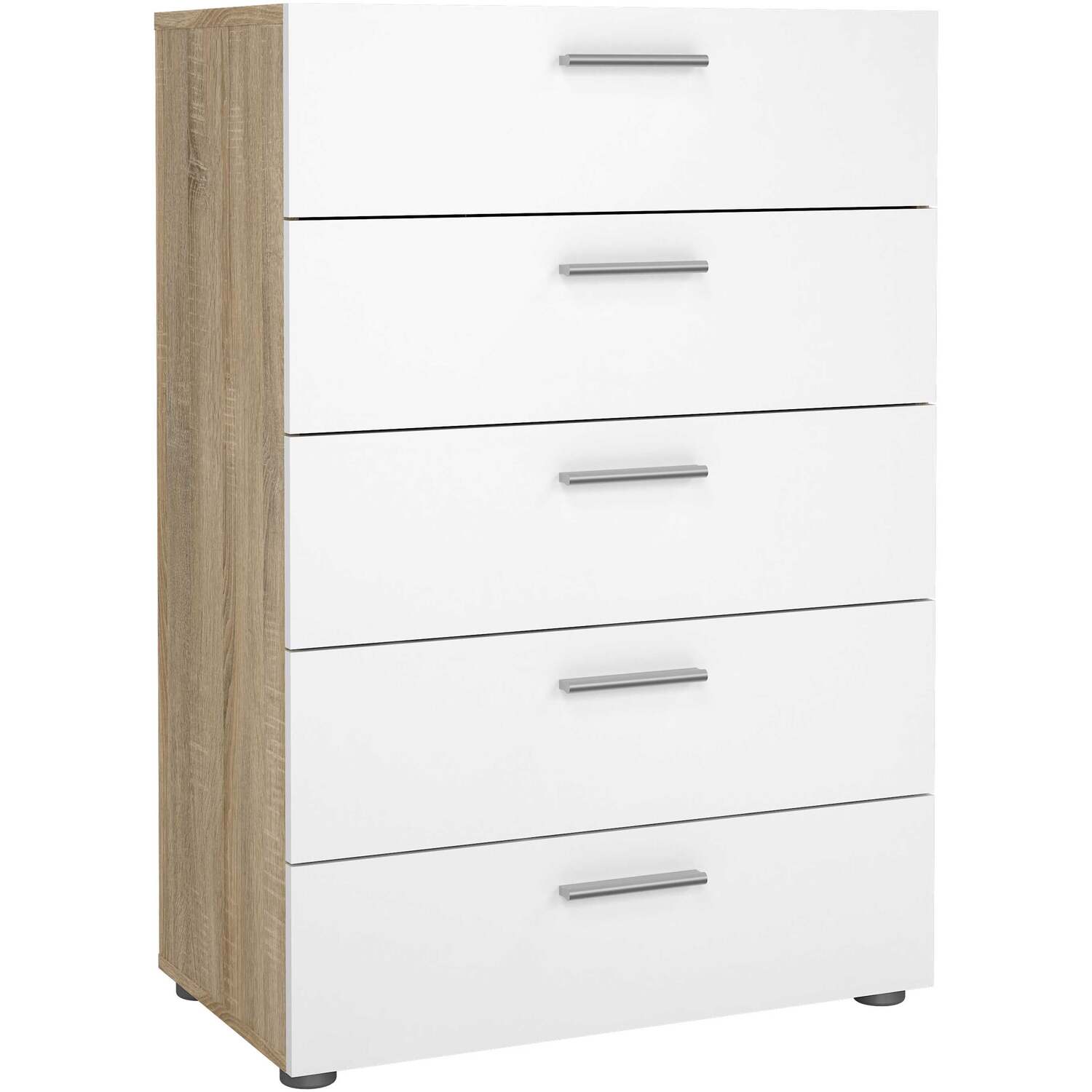 Daejeon 5-Drawer Chest in White and Natural Oak Effect - Natural and White