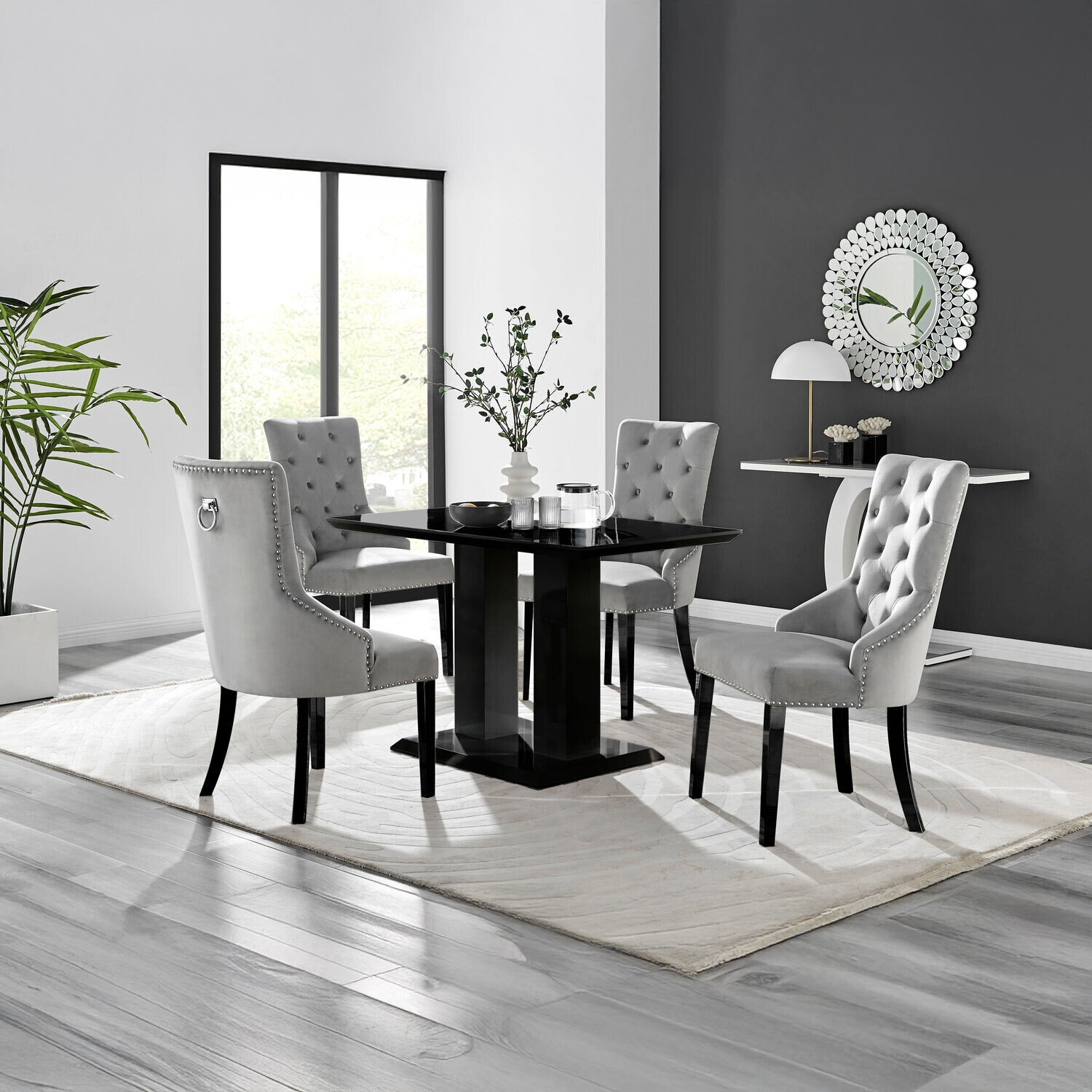 Furnitureboxuk Imperia 4 Black Dining Table And 4 Belgravia Black Leg Chairs - Grey