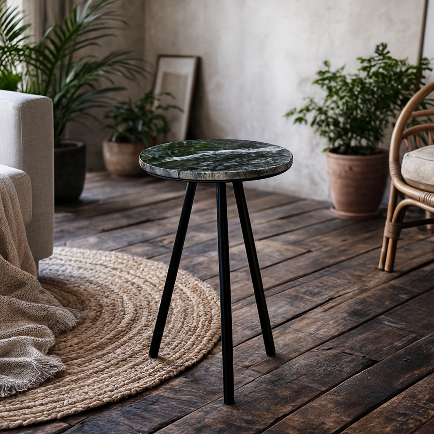 Alabama Black Marble Side Table with Hairpin Legs - Brown