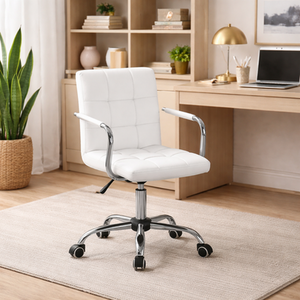 Office Chair White Leather Bar Stool on Wheels