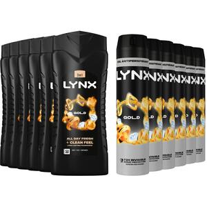 Lynx Gold 12H Refreshing Shower Gel 500ml, 6 Pack & 72H Fresh Antiperspirant 250ml, 6 Pack