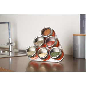 Orange Magnetic Spice Jars With Triangular Tray