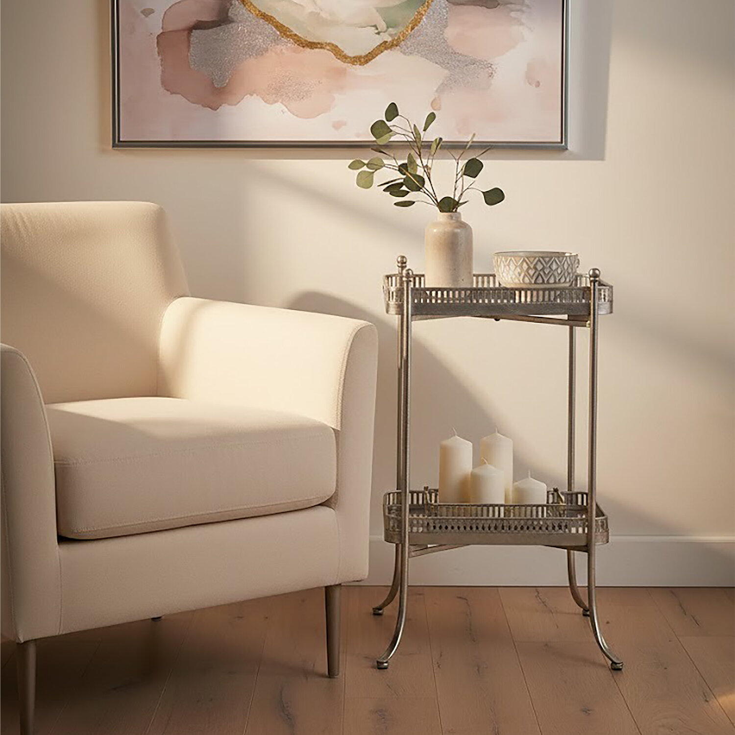 Reza Antique Silver Tray Table - Silver