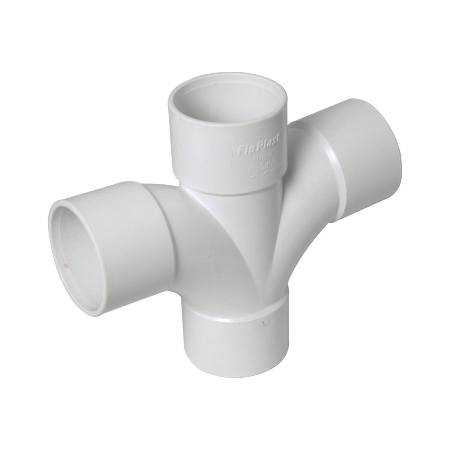 Floplast Abs Solvent Weld 92.5 Degree Cross Tee 40Mm White - Grey - Image 4