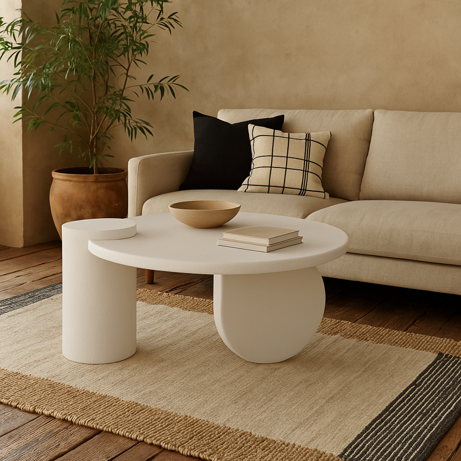 Atlanta Sculptural Round Coffee Table Matt Wood Veneer - Brown