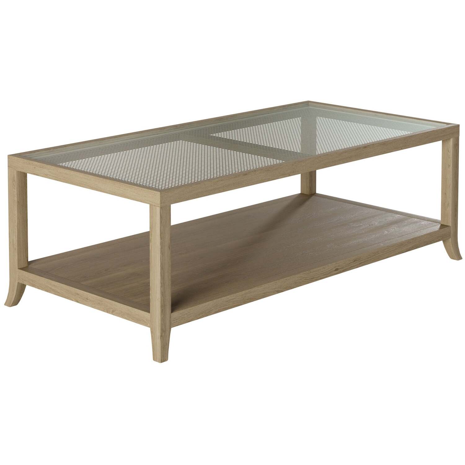 Portugal And Cane Coffee Table With Glass Top - Brown