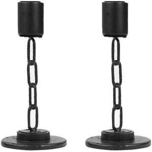 22cm Black Metal Chain Design Candle Holder - Set of 2