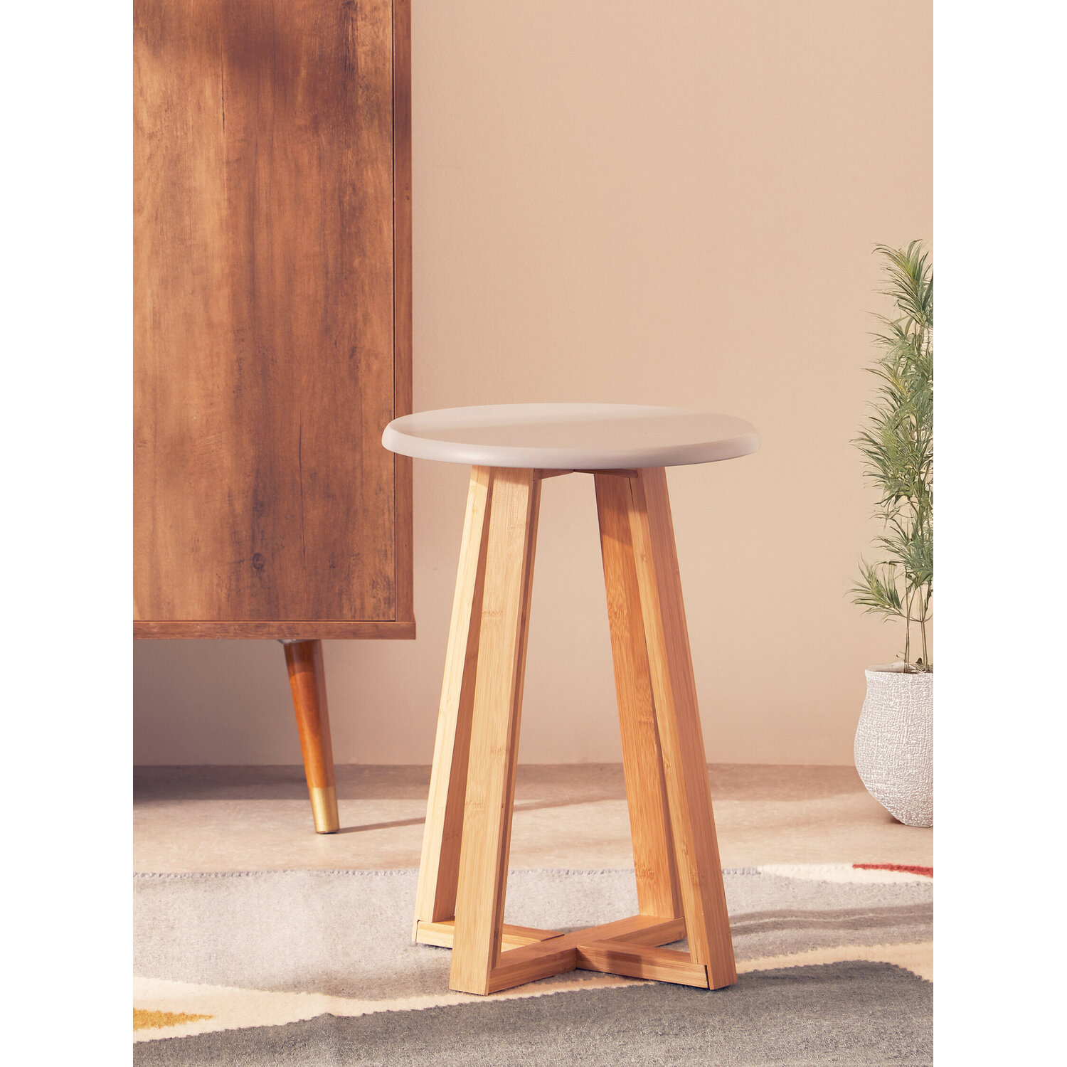 Viborg Grey and Natural Bamboo Round Stool - Grey