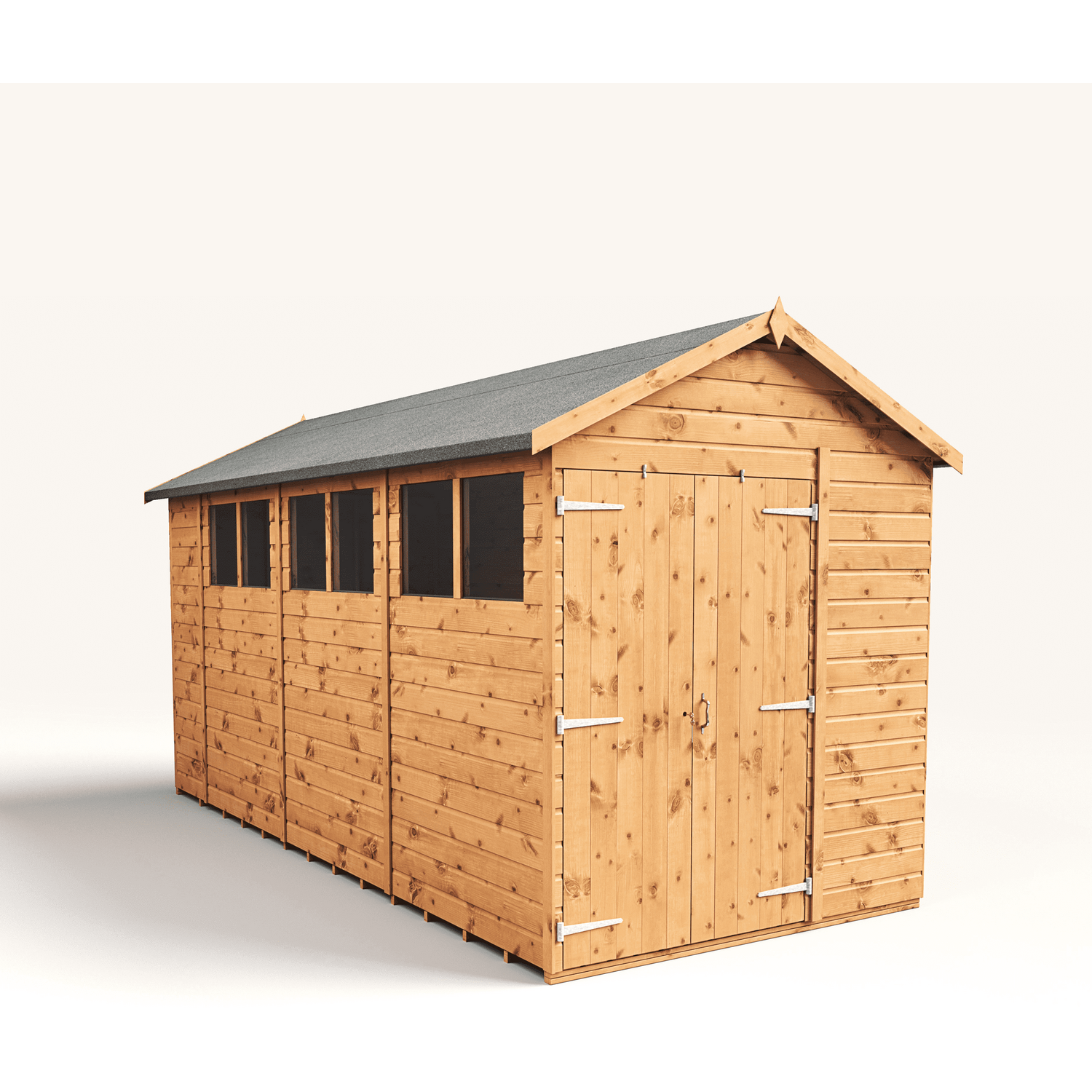 Empire 6x14 Modular Apex Garden Shed with a Double Door & Windows - Brown