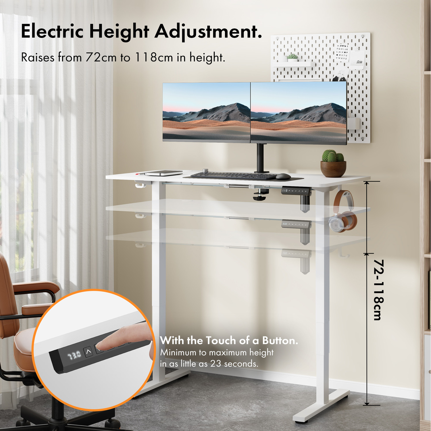 Medium Electric Standing Desk With 3 Heights - White 21kg