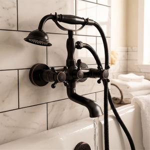 Vintage Bath Tap Mixer Bathroom Faucet Retro Old Black with Shower Head