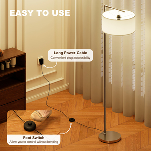 HOMCOM Floor Lamp, Modern Standing Lamp with Linen Lampshade, Silver Tone