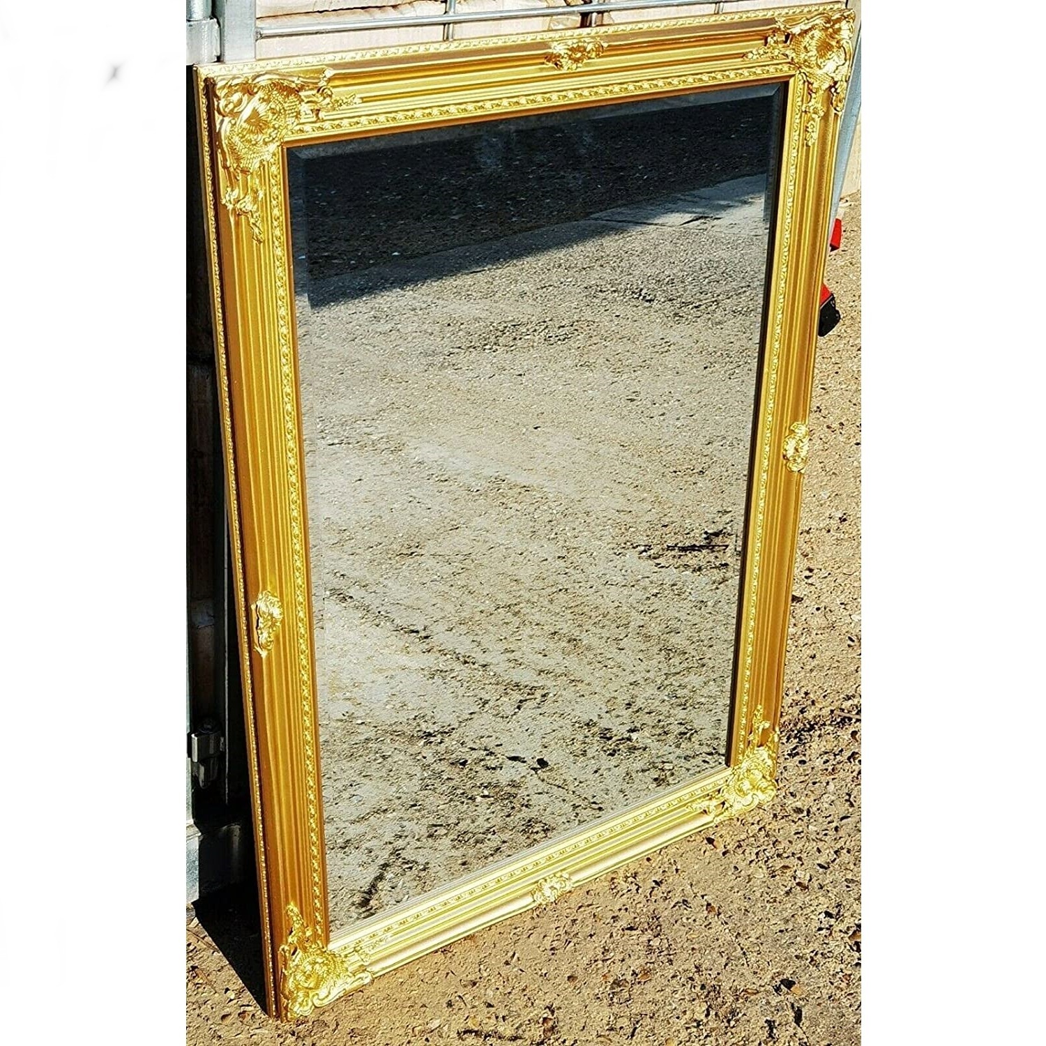 Ornate Wall Mirror Rustic Gold Wooden Flowery - Gold