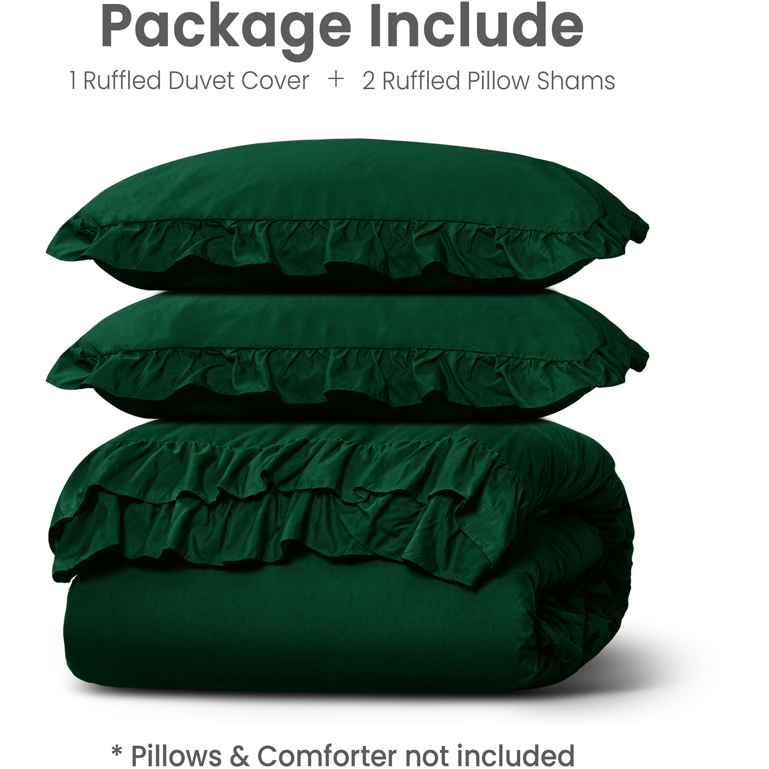 New Ruffled Borders Duvet Cover Set - Green Double