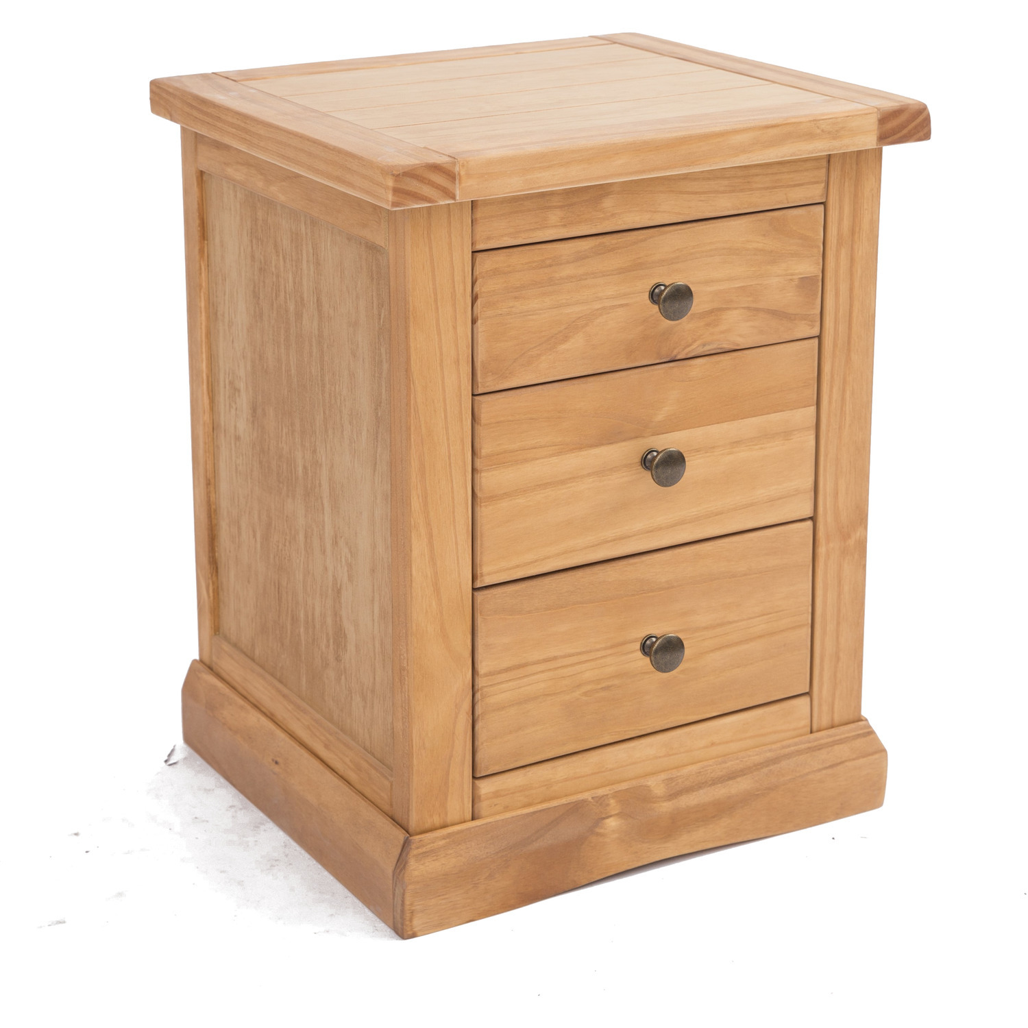 Cabinet Bits Lucca 3 Drawer Bedside Cabinet - Brown / Brass Knob