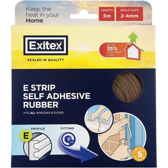 Exitex E Strip Draught Seal 5M Brown Door Window Gap 2-4Mm EPDM Rubber