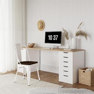 Fusion Metal Dining Chair with Wood Seat  set of 2 in white