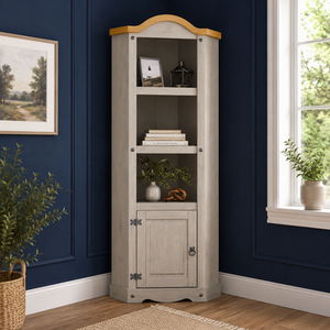 Corona Grey Corner Display Cabinet Bookcase