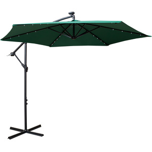 3m Solar Powered Cantilever Lit Banana Garden Parasol with Crank Handle & White LED Lights in Green