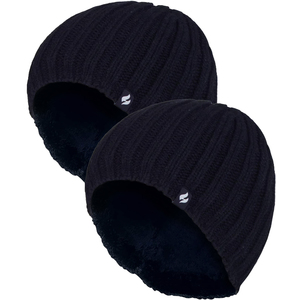 Mens Chunky Soft Winter Ribbed Hat - 2 Pack