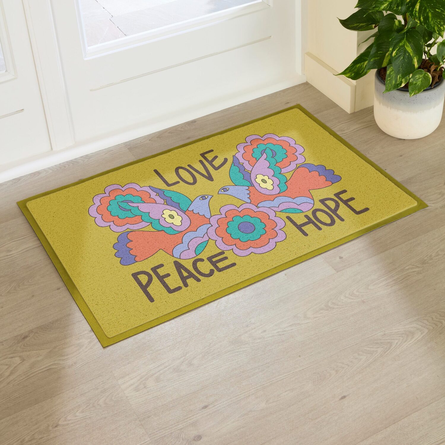 Artsy Mats Elizabeth Olwen Love Peace Hope Indoor/Outdoor Doormat (90X60cm) - Multi / 90 X 60Cm
