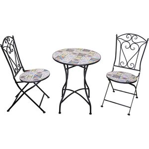 Lisbon Mosaic Bistro Set with Table and 2 Folding Chairs