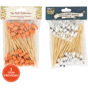 Pack of 100 Ghost or Pumpkin Bamboo Skewers