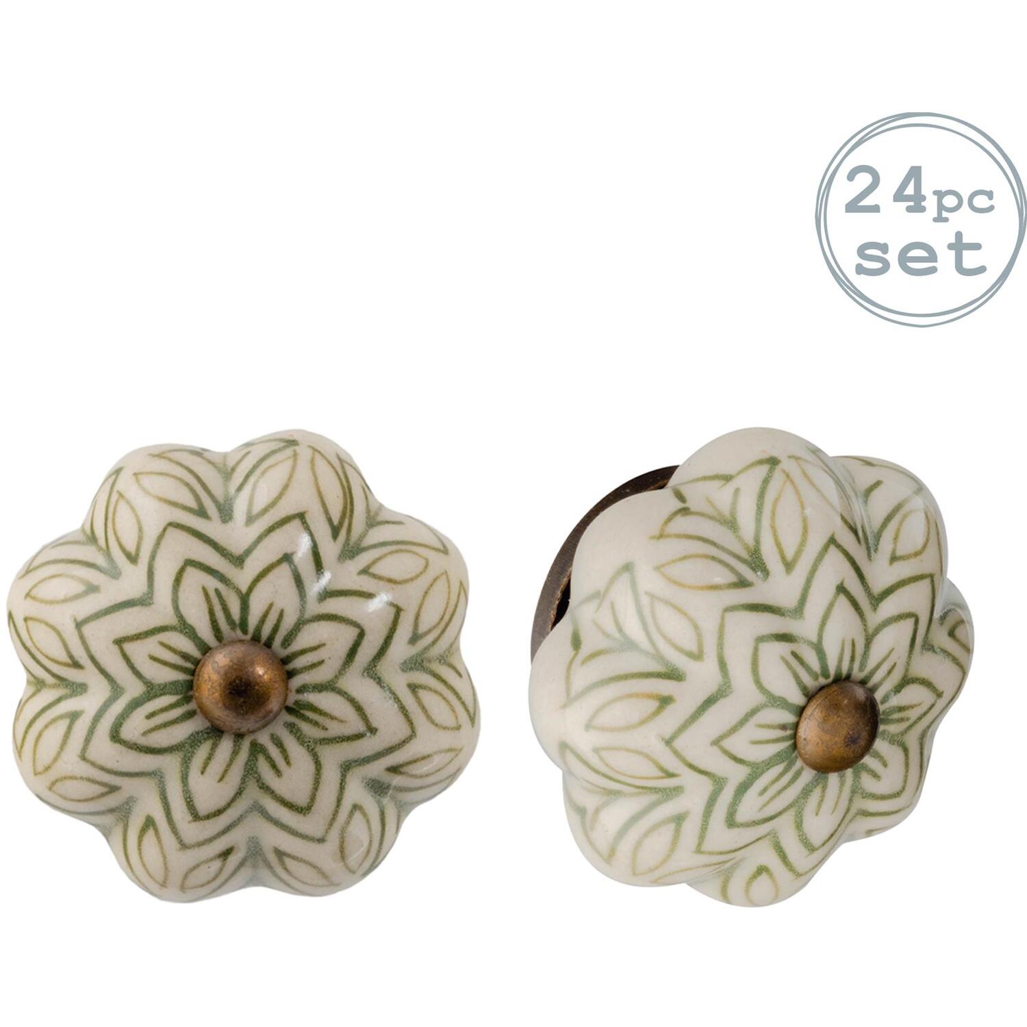 Nicola Spring Floral Ceramic Cabinet Knobs - Olive Green / 24