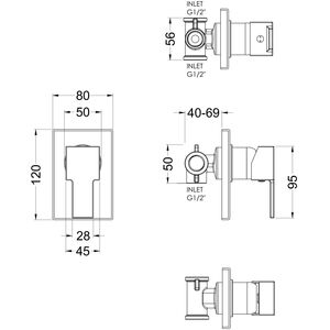 Betley Contemporary Bathroom Square Concealed Manual Shower Valve with Lever