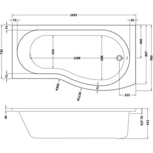 Balterley 1700 B shaped shower bath R/H - White