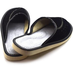 Men's Natural Suede Leather Slippers Shoes, Comfortable Slip-On Mules (Black, Size: 6 UK / 40 EU)