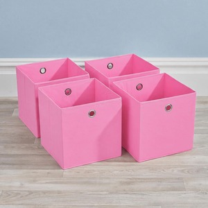Pink / Canvas Home Source Pack of 4 Cube Canvas Fabric Storage Insert Boxes shot 17033334