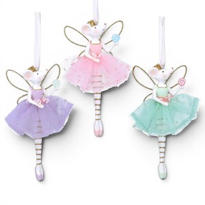 Set of 3 Fairy Mice Christmas Tree Decorations