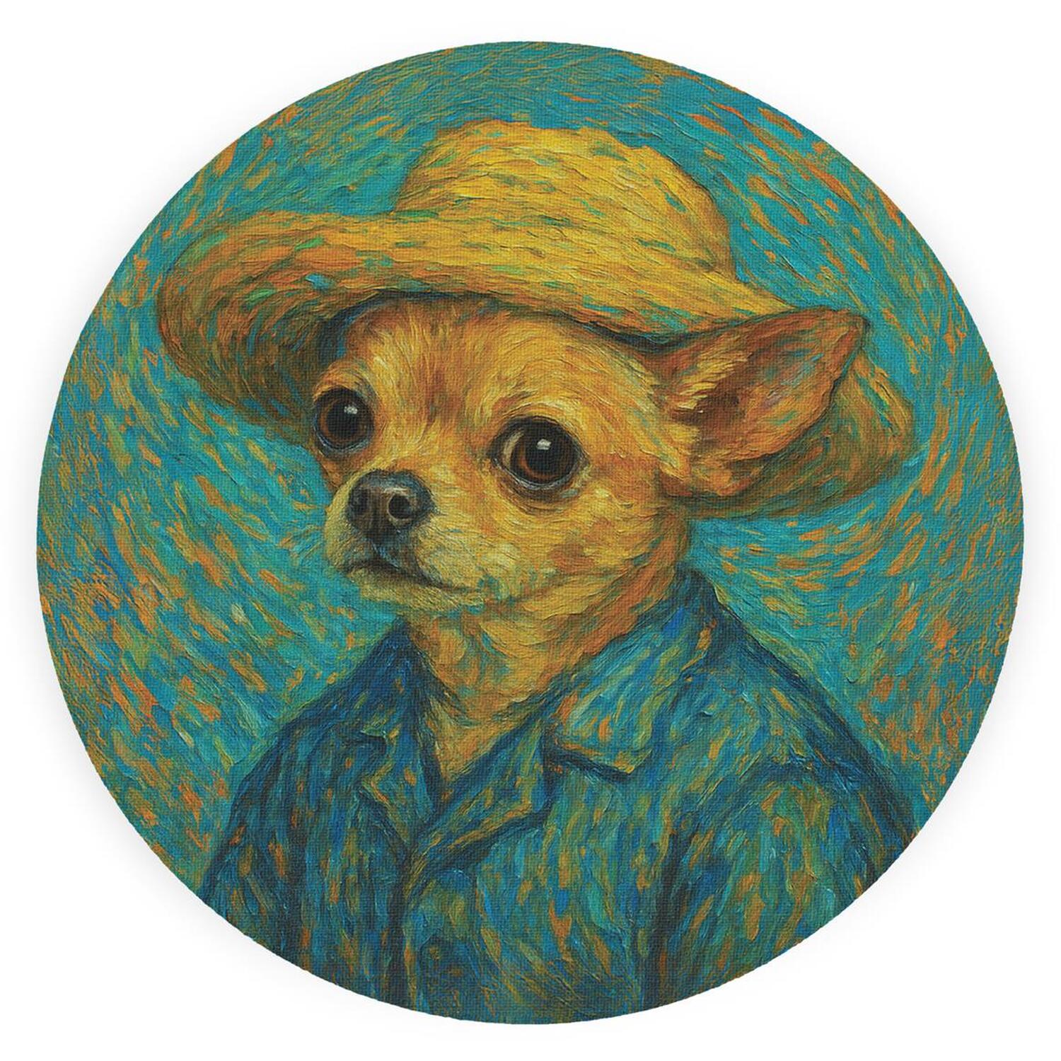 Image of Van Gogh Chihuahua Textured Glass Round&hellip;