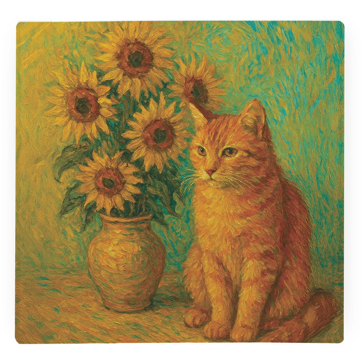 Image of Van Gogh Sunflowers Ginger Cat Large&hellip;