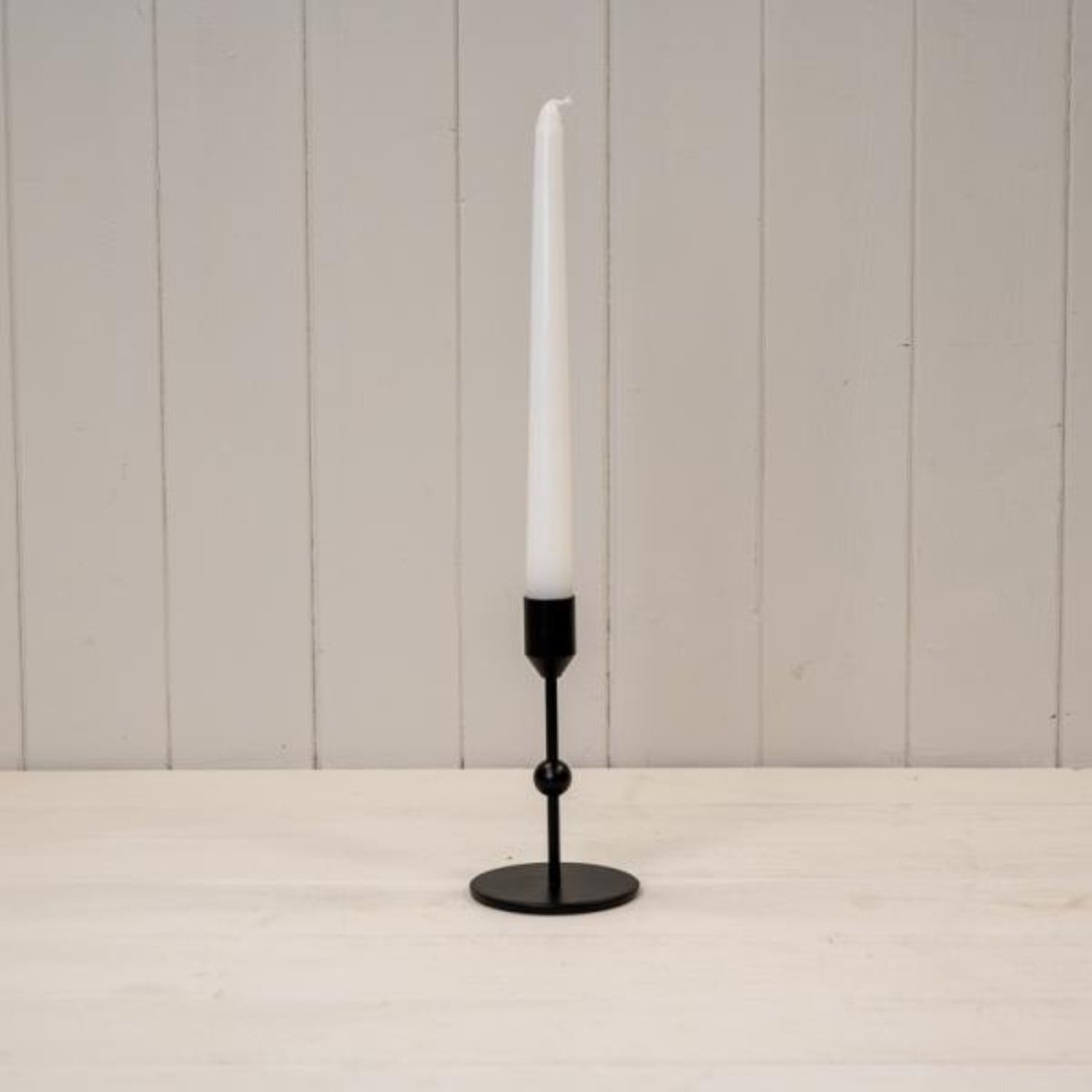 Small Black Single Candle Holder with Ball Detail - Black