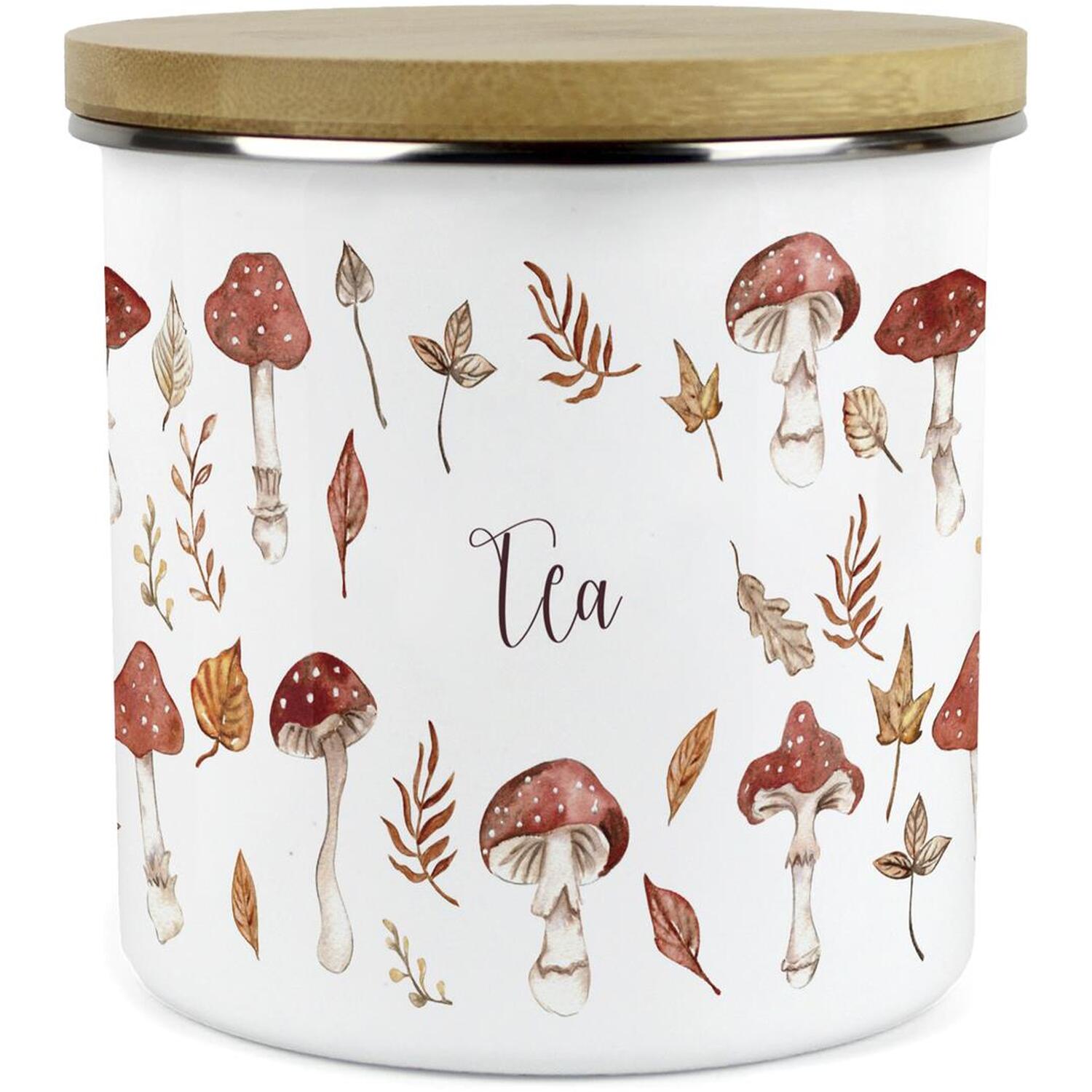 Purely Home Watercolour Mushrooms Large Kitchen Storage Canister - White